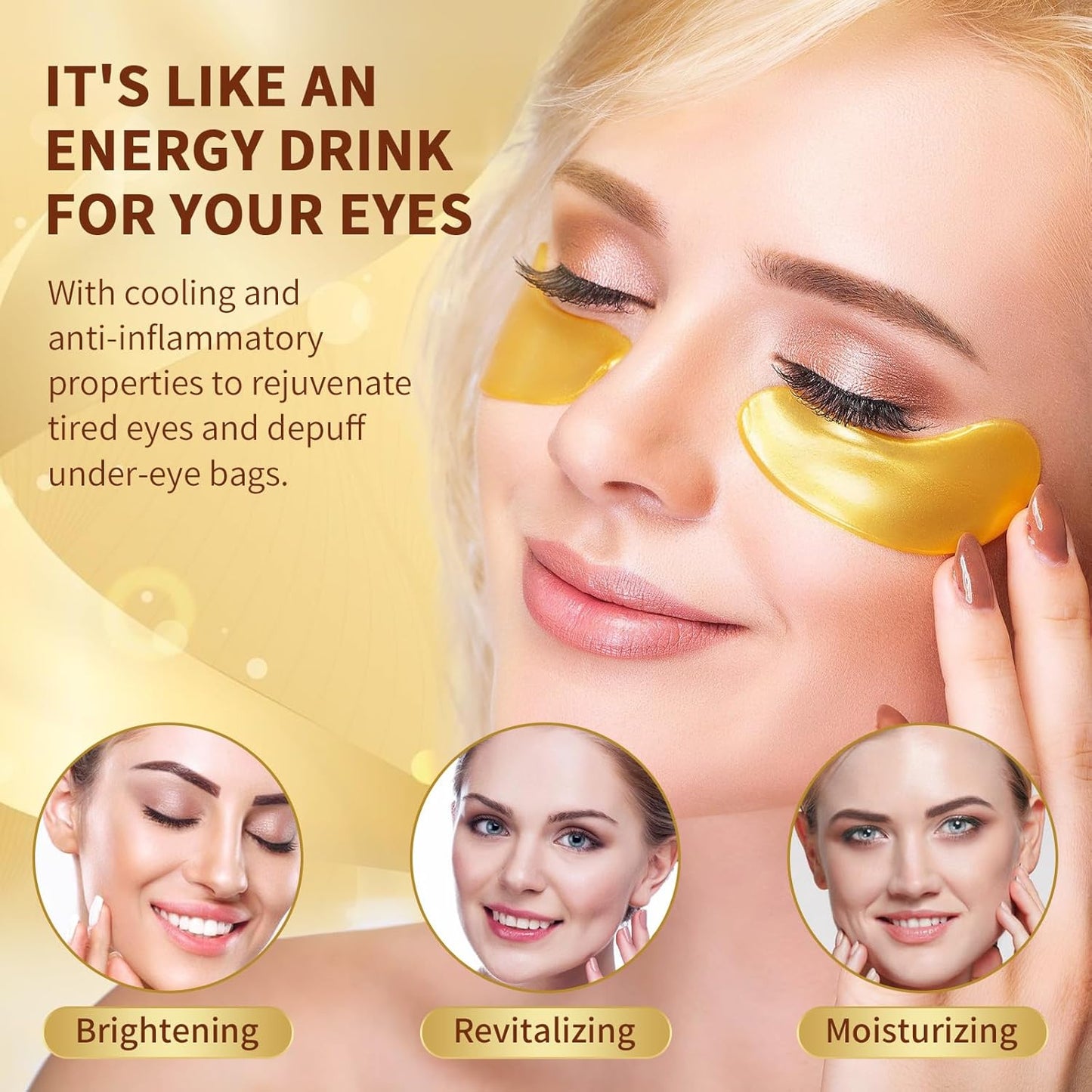 100 Pairs/200PCS 24K Gold Eye Mask Patches, Collagen Under Eye Mask for Dark Cirlce, Puffiness, Refresh, Revitalizing, Travel, Wrinkles, Eye Patches for Women & Men