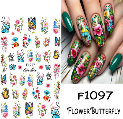 8 Sheets Butterfly Flower Nail Art Stickers 3D Self-Adhesive Spring Summer Nail Sticker Flower Nail Art Decals Holographic Blossom Nail Decal Decoration for Women Colorful Butterfly Manicure Supplies