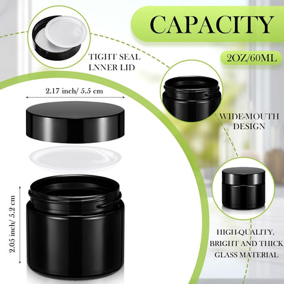 Domensi 48 Pcs 2 oz Glass Jars with Lids Travel Size Round Leakproof Empty Cosmetic Jars with Inner Liners Lid for Storing Makeup Lotions Face Cream Ointments Candle DIY Making (Black)