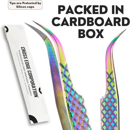Fiber Tip Tweezers for Lash Extensions Professional Eyelash Extension Tweezer, Fiber Grip Curved Lash Fan Making Tweezers for Volume lashes Extensions (Rainbow, 1Pc)