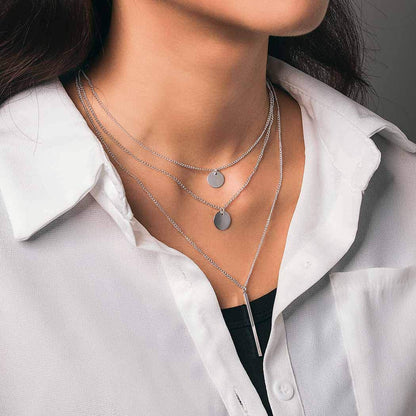 Boho Layered Necklaces Sequins Disc Silver Necklace Chain Short Bar Coin Pendant Delicate Dainty Charm Necklaces Jewelry for Women and Teen Girls