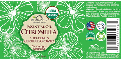 US Organic Citronella Essential Oil, USDA Certified, 100% Pure, 30 ml Pack of 2, Improved caps and droppers – Used for Skin Care, Many DIY Projects Like Candle Making and Much More