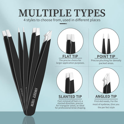 7pcs Eyebrow Tweezers Kit for Women Precision Plucker with Brow Scissors & Razor & Spoolie for Facial, Chin, Brow, Splinter and Ingrown Hair