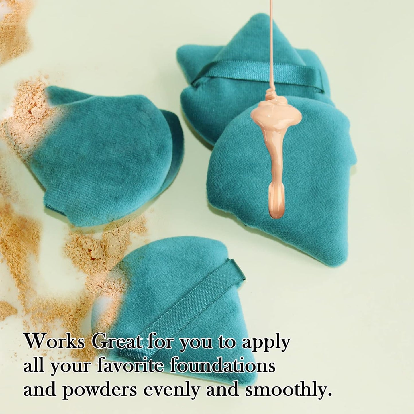 Powder Puffs Daubigny 6 Pieces Powder Puff Face Soft Triangle Makeup Puff for Loose Powder Mineral Powder Body Powder Velour Cosmetic Foundation Blender Sponge Beauty Makeup Tools(Peacock Blue)