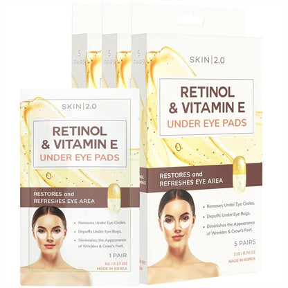 Retinol and Vitamin E Under Eye Patches - Reduce Wrinkles & Fine Lines, Dark Circles, Eye Bags, Depuffing Under Eye Pads - Cruelty Free Korean Skin Care For All Skin Types - 15 Pairs