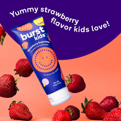 BURST Fluoride Free Strawberry Kids Toothpaste (4oz) | Great Tasting | Dye Free for Baby & Toddler Age 0+ | with Nano Hydroxyapatite