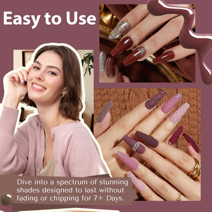 AZUREBEAUTY Nail Polish Set, 4 Colors Rose Red Purple Glitter Quick Dry Natural Nail Lacquer Strengthening Treatment Kit with Top Coat DIY Salon at Home