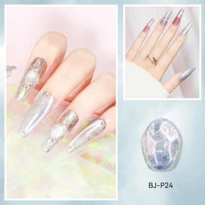 Cat Eye Gel Nail Polish 12ML, 3 In 1 Step Holographic Cateye Gel Polish With Magnet, Silver Glitter Magnetic Crystal Ice Shimmer Soak Off UV/LED Nail Art Design