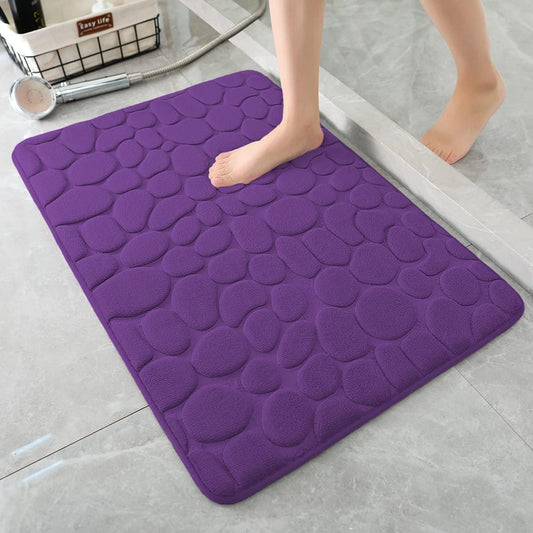 YIHOUSE Memory Foam Bath Mat Cobblestone Bathroom Rugs Super Water Absorbent Bath Mats for Bathroom Machine Washable Bath Rugs(20 x 32,Eggplant)