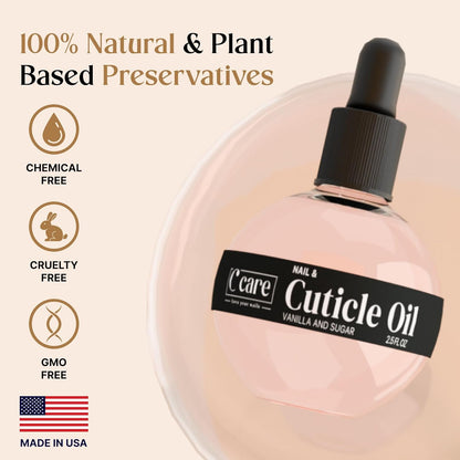 C CARE Vanilla & Sugar Cuticle Oil For Nails - Repairs Cuticles Overnight - Moisturizes and Strengthens Nails and Cuticles - Dropper & Brush included - 2.5oz