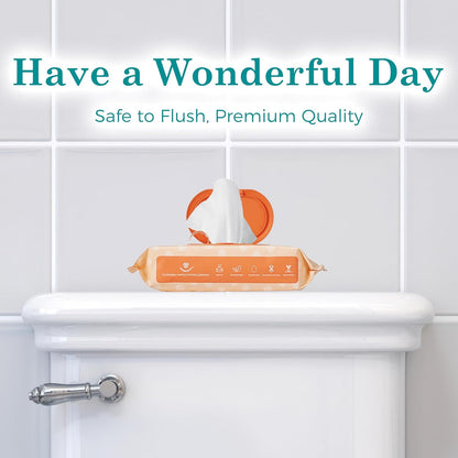 WONDERFUL Flushable Butt Wipes, Lemon Citrus 100% Plant-Based Wet Wipes for Adults & Kids; Sewer, Septic Safe; Gentle for Sensitive Skin, Wipes Flushable Pack for Bathroom & Travel, 1-Pack (60 Wipes)