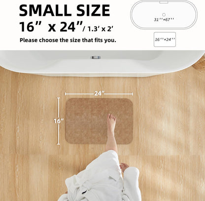 Bathroom Mat Quick Dry, Bathroom Rugs Non Slip Washable Thin Absorbent Bath Mat Fits Under Door Bathroom Floor Mat Perfect for Bath, Shower, or Sink 16"x24" Camel