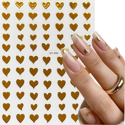 12 Sheets Self-Adhesive Heart Nail Stickers for Valentine's Day - 3D Pink Red Aurora Gold Decals for Nail Art Design - Supplies for Women
