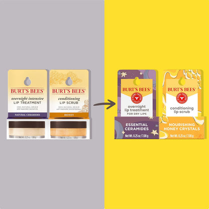 Burt’s Bees Conditioning Lip Scrub and Overnight Intensive Lip Treatment, With Ceramides, Exfoliates and Hydrates Lips 8 Hours, Natural Origin, 2 Jars, 0.25 oz