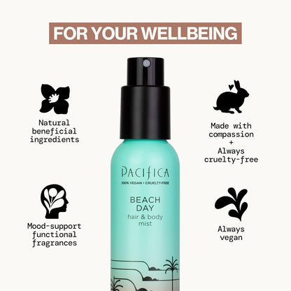 Pacifica Beach Day Hair Mist Perfume & Full Body Spray for Women - Body Mist Fragrance w/Bergamot, Orange Flower, Sandalwood, Amber, Musk & Suede Leather – Clean Beauty Alcohol-Free, Vegan 5 oz