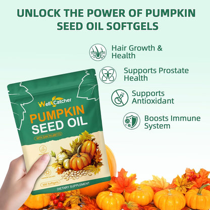 Pumpkin Seed Oil with Saw Palmetto Softgels: Organic 3000mg Pumpkin Seed Oil Capsules Cold Pressed for Hair Growth Bladder & Prostate Health Support with Black Seed Oil Zinc Per Serving 100 Servings