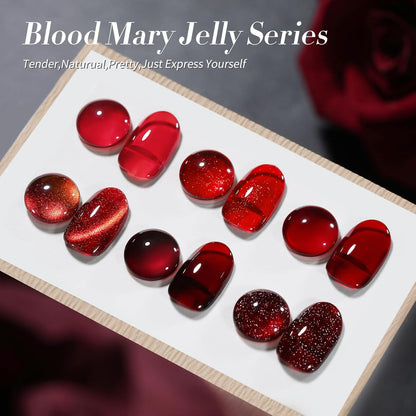 Born Pretty Jelly Burgundy Gel Nail Polish Halloween Ruby Blood Red Glitter Cat Magnetic Eye Gel Nail Polish Cherry Wine Red Gel Polish Collection Soak Off U v Led Gel Nail Kit Minicure DIY Gift 6PCS