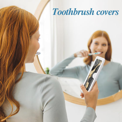 2 Pcs Toothbrush Travel Case - Colorful Pattern, Holder and Covers for Toothbrushes, Includes Tongue Scraper Case