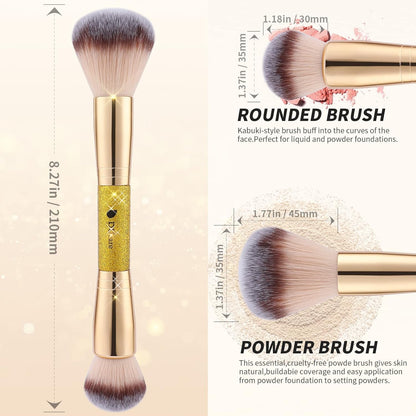 DUcare Foundation Powder Brush Double Ended Blush Makeup Brushes, Duo Bronzer Blush ideal for cream or powder
