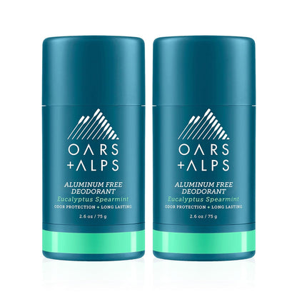 Oars + Alps Aluminum Free Deodorant for Men and Women, Dermatologist Tested and Made with Clean Ingredients, Travel Size, Eucalyptus Spearmint, 2 Pack, 2.6 Oz Each