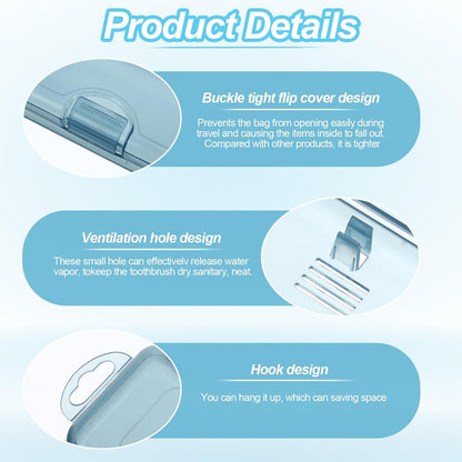 2 Pack Tooth Brush Case Travel,Toothbrush Holder Travel Case 7.9 x 1.8 x 1.1 In,Portable Plastic Toothbrushes Travels Holder with Secure Seal, Blue