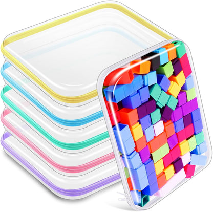 Sanwuta 6 Pcs Clear Hard Zipper Case Pencil Pouches Hard Plastic Zipper Pouches Makeup Bag Transparent Cases for Snacks Plastic Storage Organizer Box for Travel(Assorted Color,13.78 x 11.81 x 2 Inch)