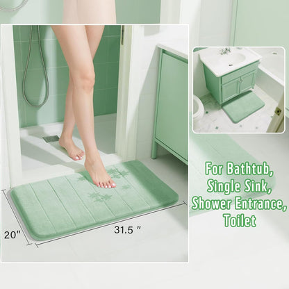 Yimobra Memory Foam Bath Mat, Super Soft Absorbent Bathroom Rug Non Slip 31.5x20 Inch, Quick Dry, Machine Washable Floor Carpet for Tub Shower, Home Decor Accessories, Pale Green