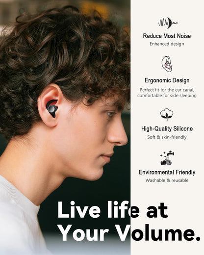 Ear Plugs for Sleeping - Noise Reduction Soft Silicone Earplugs, 2 Pairs Reusable Hearing Protection Earplugs for Noise Sensitivity, Sleep,Snore,Travel,Sound Reduction Noise Cancelling -(Black-Silver)