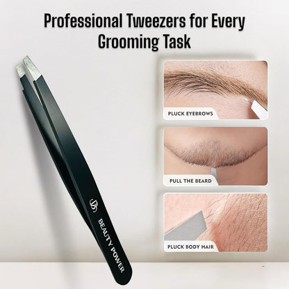 Ultra-Precision Professional Slant Tweezers for Women Facial Hair - German Stainless Steel, Lightweight Black Tweezers for Women & Men, Ideal for Eyebrow & Facial Grooming (Matte Black)