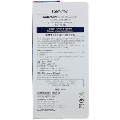 Farmstay Collagen Water Full Moist Rolling Eye Serum 0.84 fl oz | Moisturizing, Hydrating, Rolling Eye Serum, Eye cream, Skin care