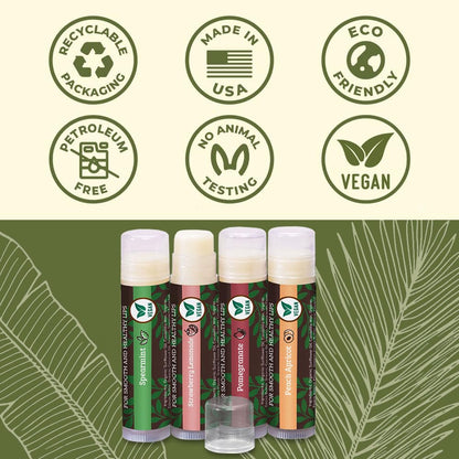 Earth's Daughter Vegan Lip Balm 4-pack, Beeswax Free Lip Balm, Natural, Organic Flavors - Assorted Flavors, Plant Based Vegan Chapstick, Moisturizer