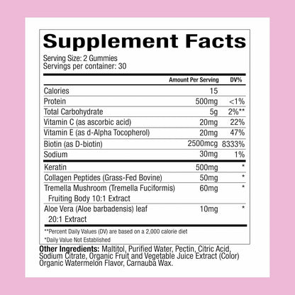 Plant People WonderBeauty Hair, Skin & Nails Rejuvenation Gummies with Tremella Mushroom, Marine Collagen Peptides, Keratin, & Biotin – Watermelon Flavor, 60 Gummies