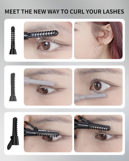 COPPA Electric Lash Curler, LP-1 Lipstick Type 3-in-1 Heated Eyelash Curler with 3 Brush Heads 3 Curling Modes and 3 Temp & 5s Quick Heat-up, Perfect for Beginners and Makeup Pros, Black