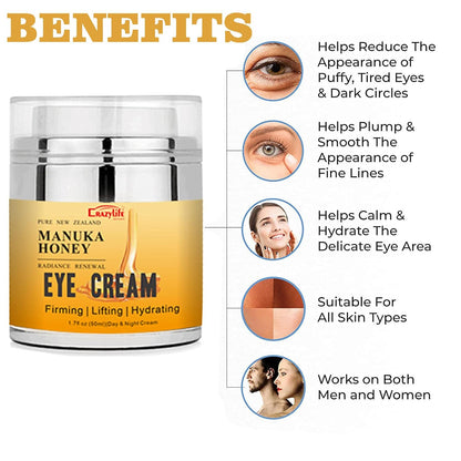 Manuka Honey Eye Cream for Dark Circles and Puffiness, Under Eye Cream, Anti Aging Eye Cream, Improve the look of Fine Lines and Wrinkles, Retinol and Aloe Vera Natural Relief