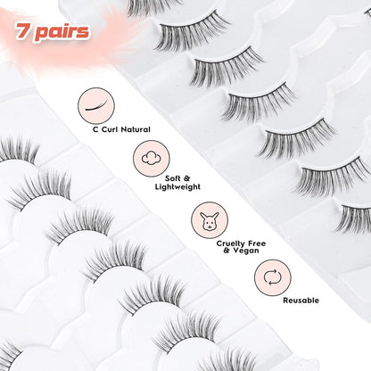Half Lashes Natural Look C Curl False Eyelashes Cat Eye 7 Pack Corner Lash Siligli