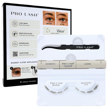 Pro Lash SoftWear Clean Girl Mini Lash Clusters Kit - Natural-Looking, Lightweight Lashes - 7-Day Cluster Eyelash Extensions - False Eyelashes Plus Adhesive and Tweezers - Cat Eye No. 39