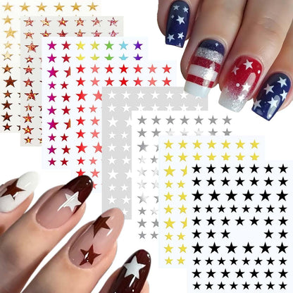 8Sheets Star Nail Stickers Gold Nail Art Stickers 3D Self Adhesive Nail Decals Silver White Gold Black Nail Art Decals Holographic Nails Design for Women Girls Nails Art Accessories DIY Manicure