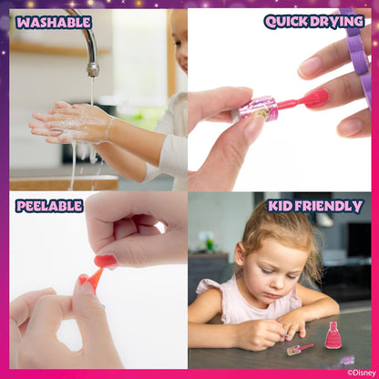 Disney Princess 15 Piece Water-Based Nail Polish with 3 Toe Spacers, Quick Dry, Peel Off, Gift Kit Set for Kids Girls, Ages 3 by Townley Girl