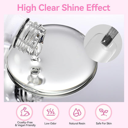 Born Pretty Gel Top Coat,15ml Gloss Top Coat and Nail Glue for Tips Set,No Wipe Super Top Coat Not Chip or Peel and Long Lastingfor Nail Art