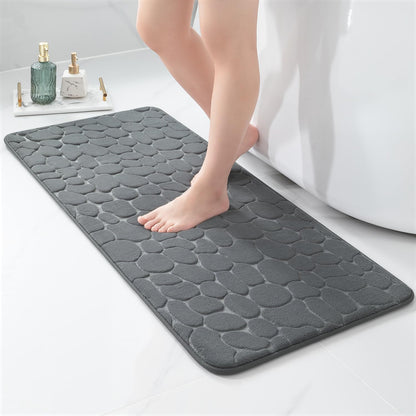 YIHOUSE Memory Foam Runner Rug, Cobblestone Bathroom Runner Rugs Super Water Absorbent Bath Mats for Bathroom Machine Washable Bath Rugs Runner for Hallway Bedroom Laundry Room(20 x 47,Dark Gray)