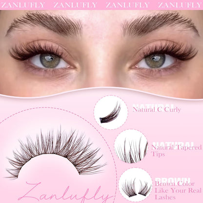 Self Adhesive Eyelashes Brown Self Adhesive Lash Clusters Natural No Glue Lashes Dark Brown Eyelash Extensions Pre-glued Eyelash Clusters Wispy Press on Individual Lashes 8-16mm by ZANLUFLY