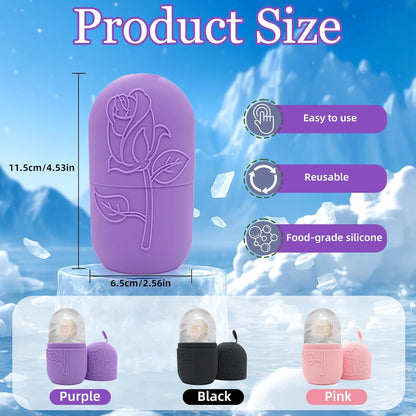 Ice Face Roller Massager for Face, Reusable Silicone Ice Cube Mold, Facial Beauty Ice Roller, Reduce Puffiness and Dark Circles, Minimize Pores & Improve Skin Texture (Purple)