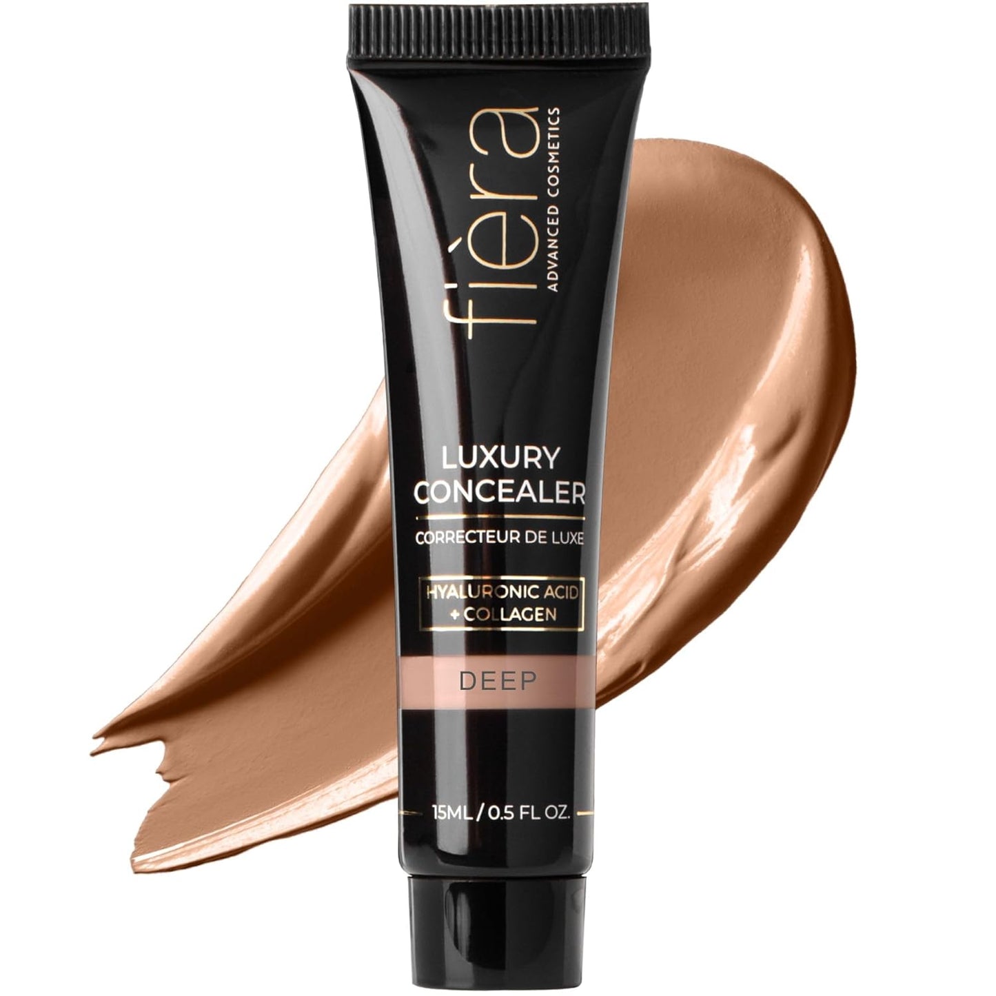Fièra Luxury Concealer & Foundation with Anti-Aging Ingredients - Full Coverage for Dark Circles, Wrinkles, Fine Lines, and Spots, All-Day Wear For Mature Skin - Deep, 0.5 FL. OZ. / 15 ML