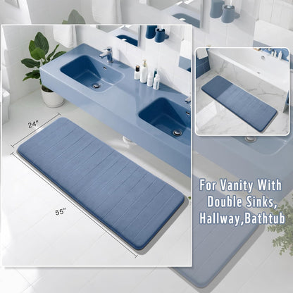 Yimobra Bathroom Runner 55"x24", Non Slip Memory Foam Bath Mat, Super Soft Water Absorbent Hallway Carpet, Machine Washable Rug for Vanity Tub Shower, Denim Blue