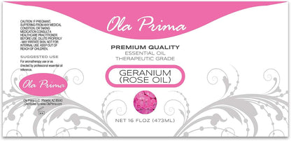 Ola Prima Rose Geranium Essential Oil Pure Therapeutic Grade for Aromatherapy Diffuser, Relaxation & Skincare (16oz Bulk)