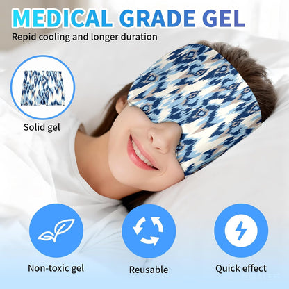 Migraine Relief Cap,Headache Relieve Cap,Bohemian Blue Texture Reusable Gel Ice Head Wrap Cap for Tension,Stress,Hangover & Puffy Eyes.