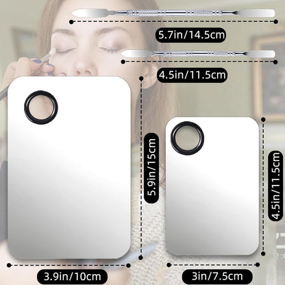 2 Set Makeup Mixing Palette,Stainless Steel Makeup Palette with Spatula Professional Make up Artist Must haves,Suitable for Mixing Foundation Make up Eye Shadow and Nail ﻿