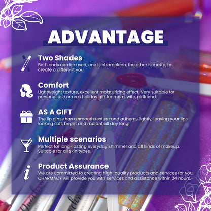 CHARMACY Multichrome Double Head Non-Stick Lip Gloss, Metallic Colourful Lip Glaze, Anti-transfer, Long Lasting Waterproof Liquid Lipstick Makeup (#07)