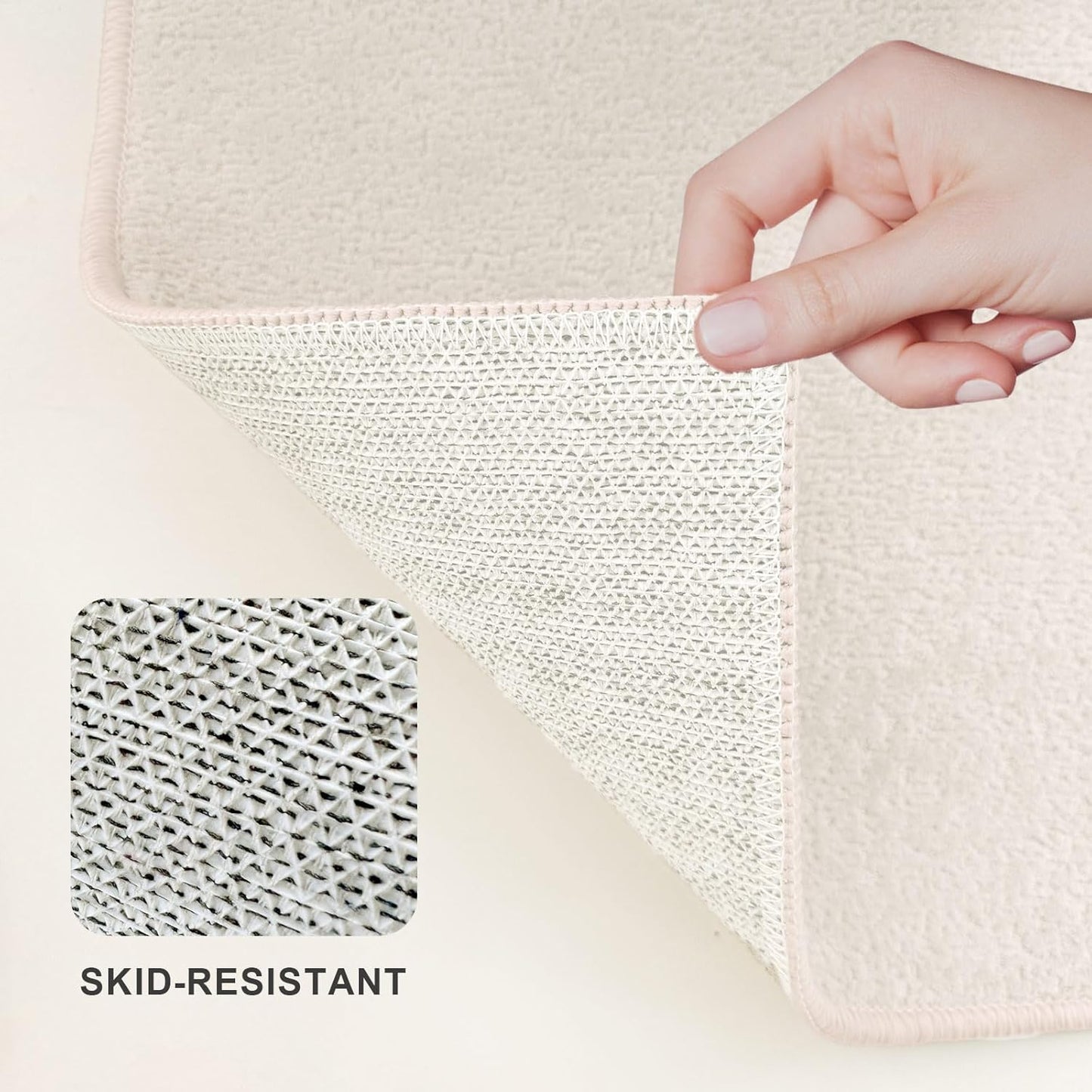 Bath Mat-Non-Slip Bathroom Floor Mats-Absorbent Quick Dry Low Pile Bathroom Rugs Fit Under Door-Bath Rug for Sink,Bathtub,Shower Room,17"×24",White