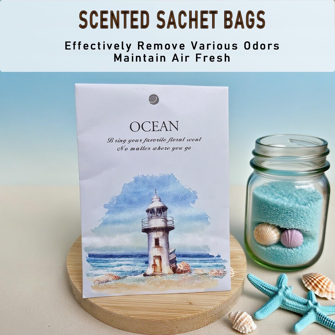 Ocean Scented Sachet Bags - 12 Pack Home & Car Freshener, Odor Eliminator for Closets, Rooms, Drawers, Wardrobes, Toilets, Long - Lasting 360 - Day Fragrance